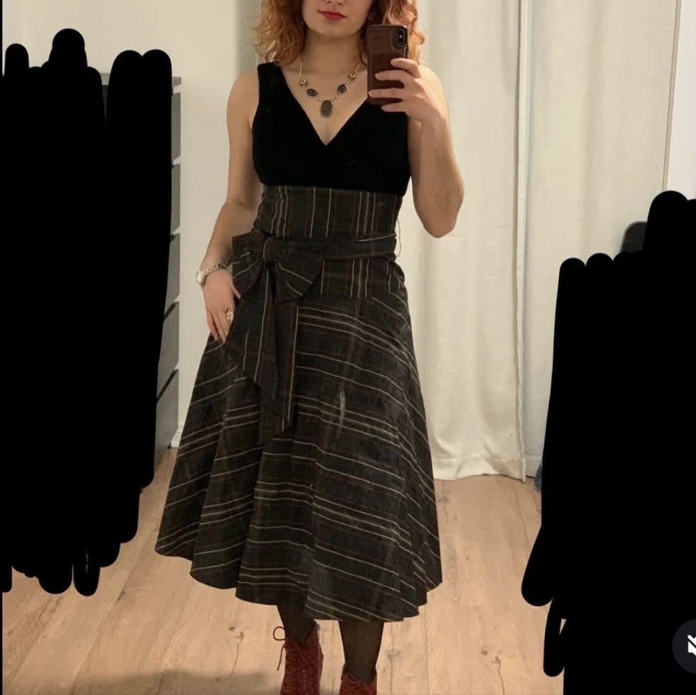 Max & Cleo Velvet Plaid Tulle Bpw Belted Midi Dress in Black